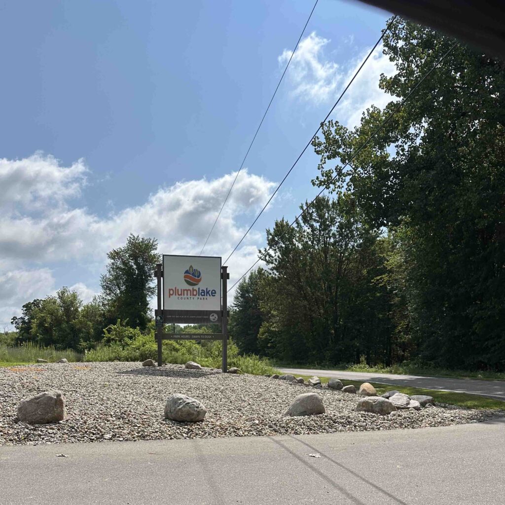 Plumb Lake County Park entrance sign