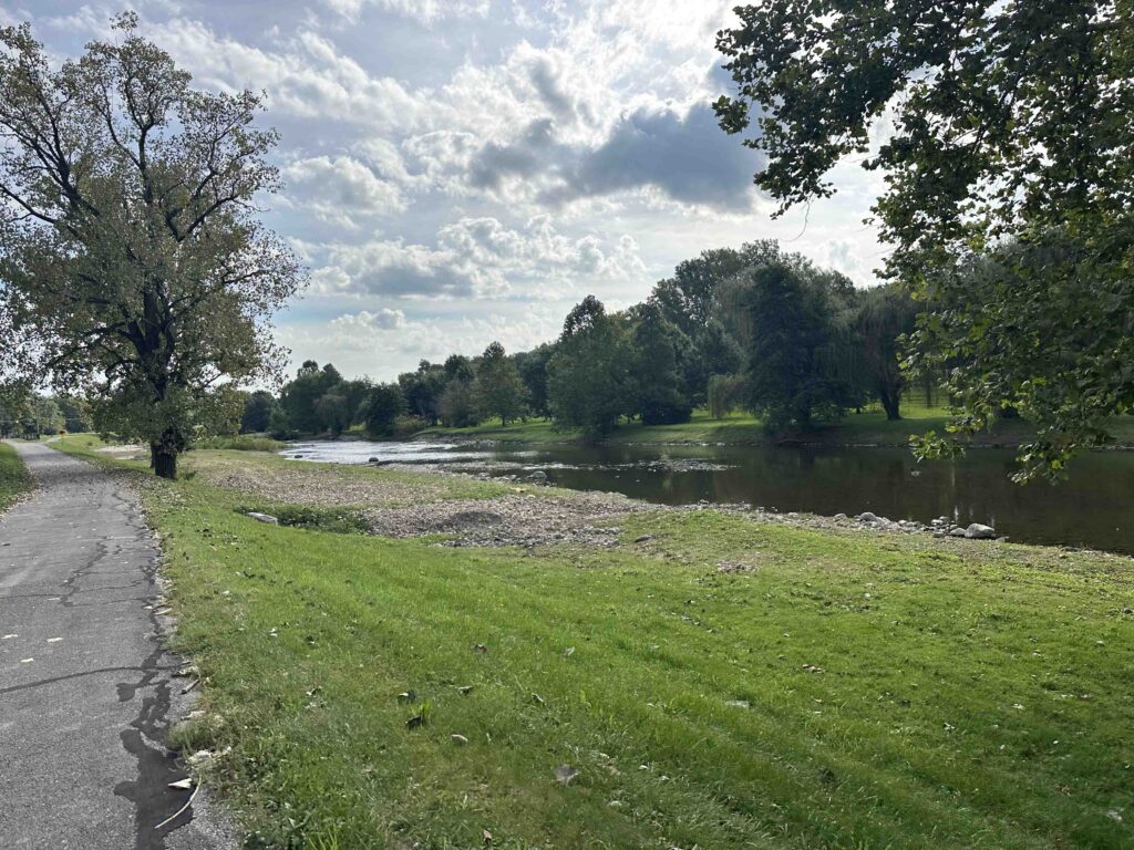 view of the trail and white river