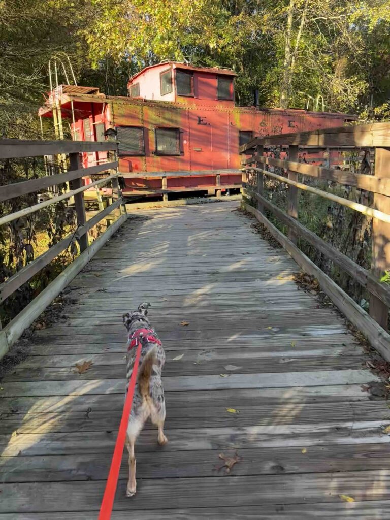 Old rail car at start of Kal-Haven State Park